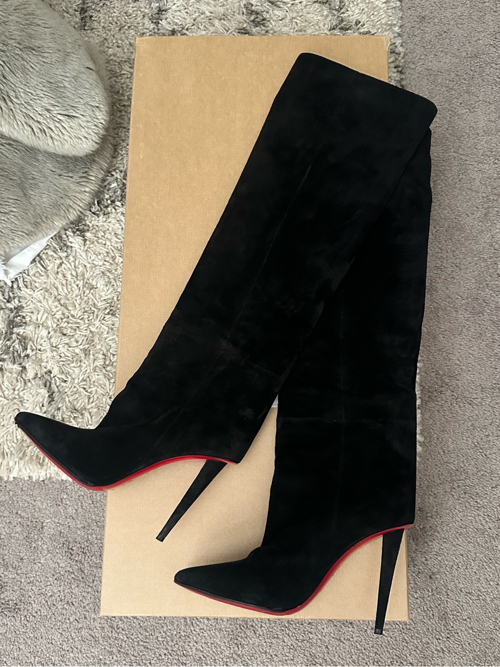 Christian Louboutin Astrilarge Botta Black Suede Over-the-Knee boot